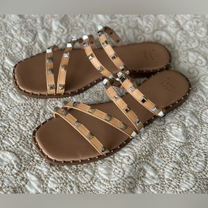 A New Day Hollis Silver Embellished Tan Slide Sandals